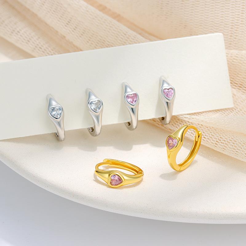 925 Sterling Silver Heart Zircon Huggie Hoop Earrings, Gold/Platinum Plated Cute Love Earring for Women, Fashion Hypoallergenic