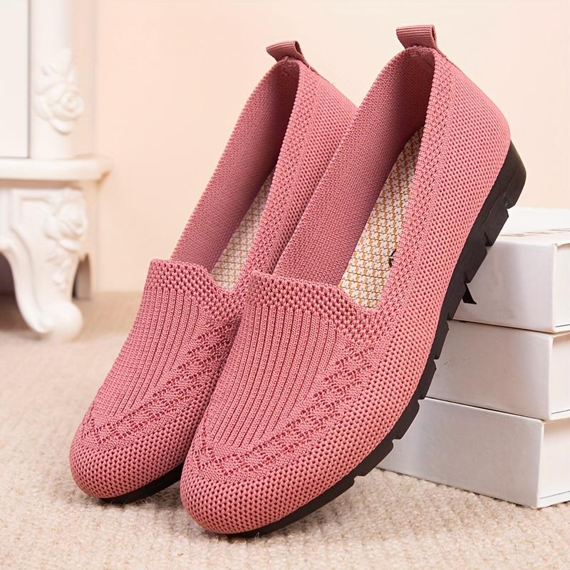 Mocassini traspiranti in rete tinta unita alla moda da donna, scarpe basse slip-on comode in tessuto intrecciato, scarpe casual da passeggio resistenti all'usura, scarpe da mamma