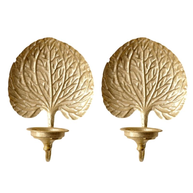 

Antique Golden Palms Leaf Iron Wall Decors Candle Holders 2 Pack Metal Candle Sconces With Iron Base Wedding Decorations 1
