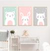 Kawaii Wall Art Canvas Nursery Print Cartoon Cat Rabbit Painting Nordic Kids Decoration Picture Baby Living Room Decor No Frame
