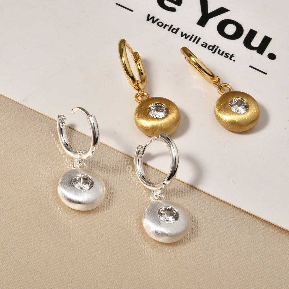 2026 French Style Brushed Heart Huggie Earrings - Matte Gold Silver Zircon Inlaid Heart Drop Earrings for Women Niche Design Jewelry