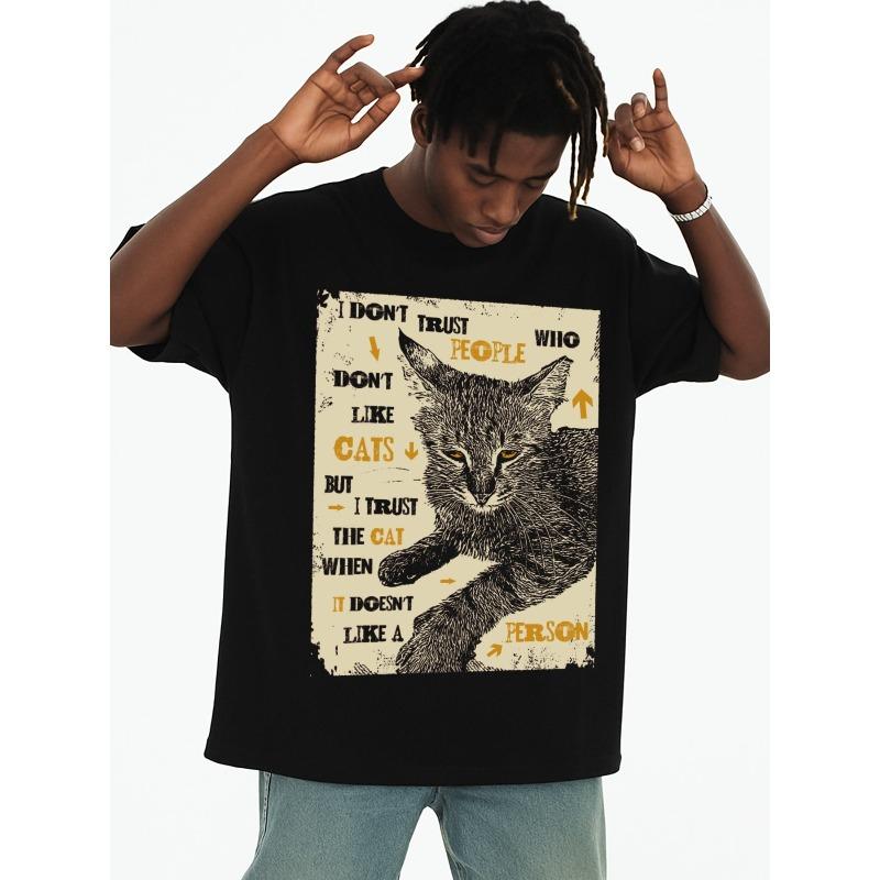 European sizes Men'S Trust The Cat T-Shirt in Black, a Humorous Gift for Casual Sportswear. This Printed Tee Features a Streetwear Style