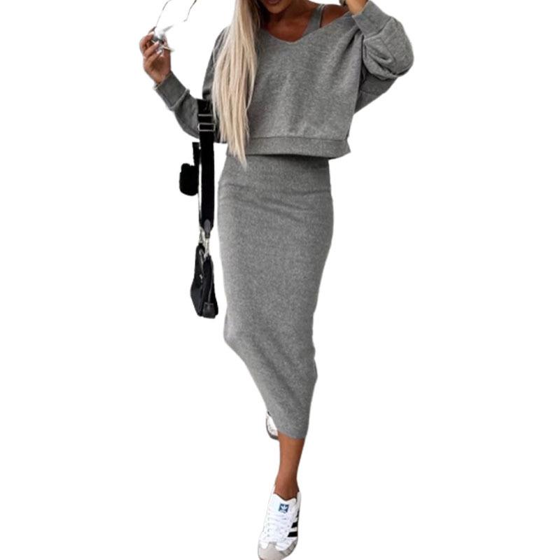 2023 Winter Ärmelloses Kapuzenkleid & Pullover Zweiteiliges Set für Damen