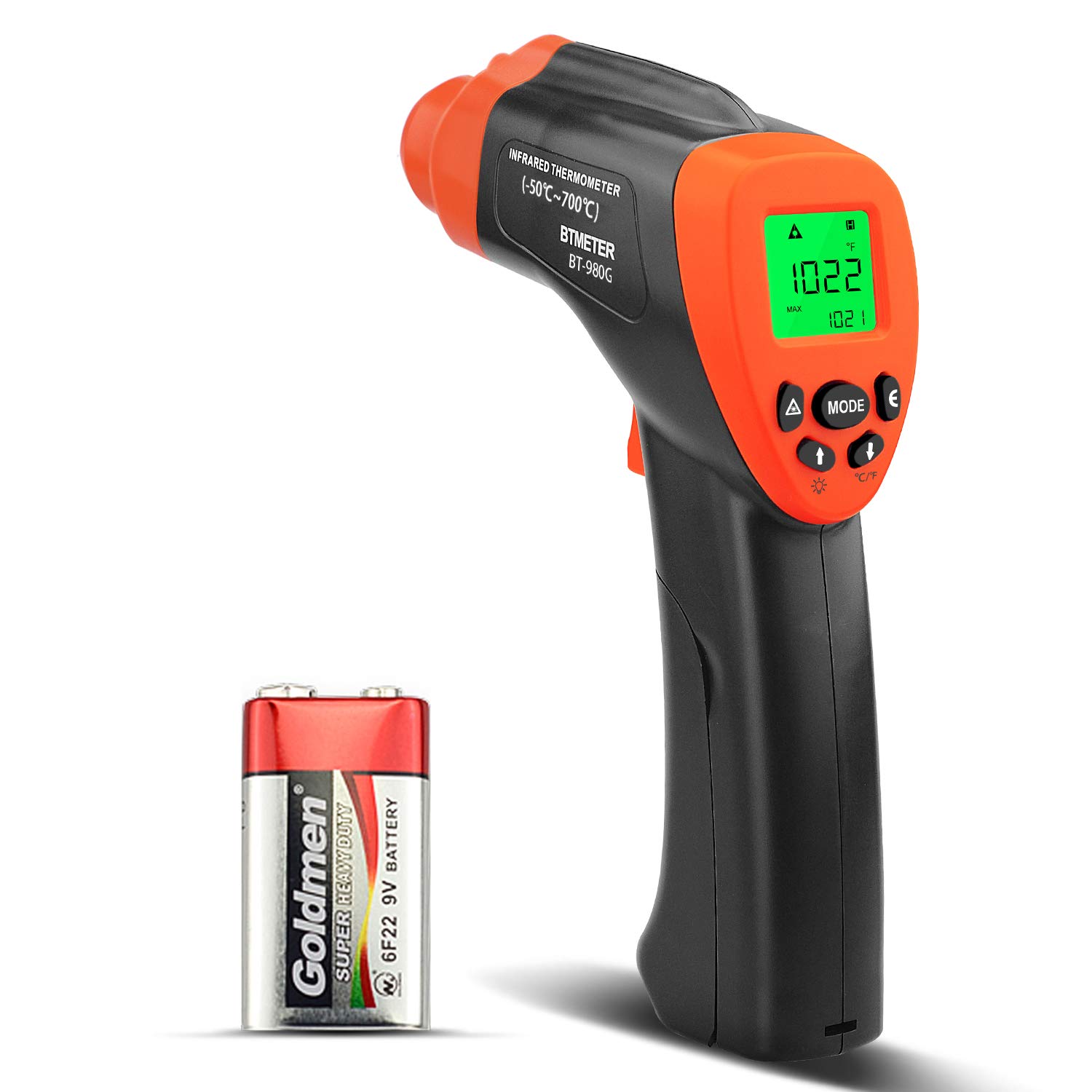 BTMETER 980G Non-Contact Infrared Thermometer,16:1 ratio,-58℉~1292℉,backlit screen,for cooking,grilling & auto repair,NOT for human temperature BT-980G