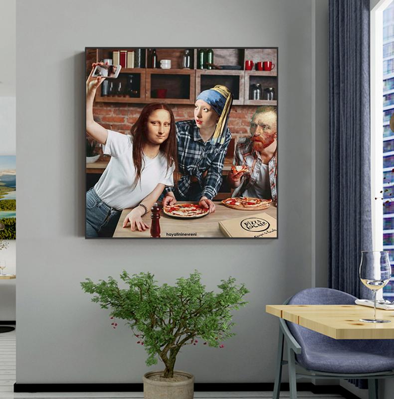 Funny Famous Figure Canvas Painting Mona Lisa Van Gogh Posters and Prints Wall Art Pictures for Living Room Home Decor Cuadros