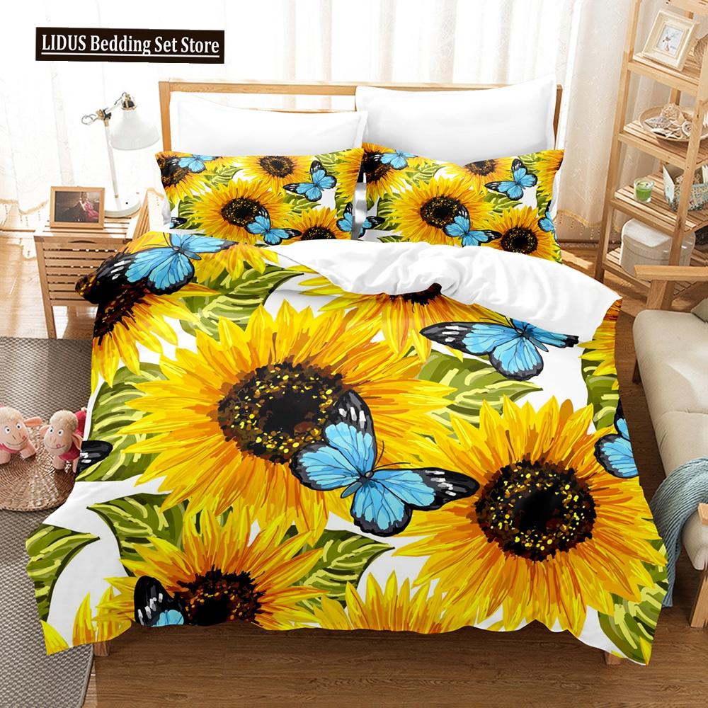 Flowers Bedding Set Colourful Flower Plant Duvet Cover Set King Queen Full Size For Kids Women Girls Polyester Comforter Cover