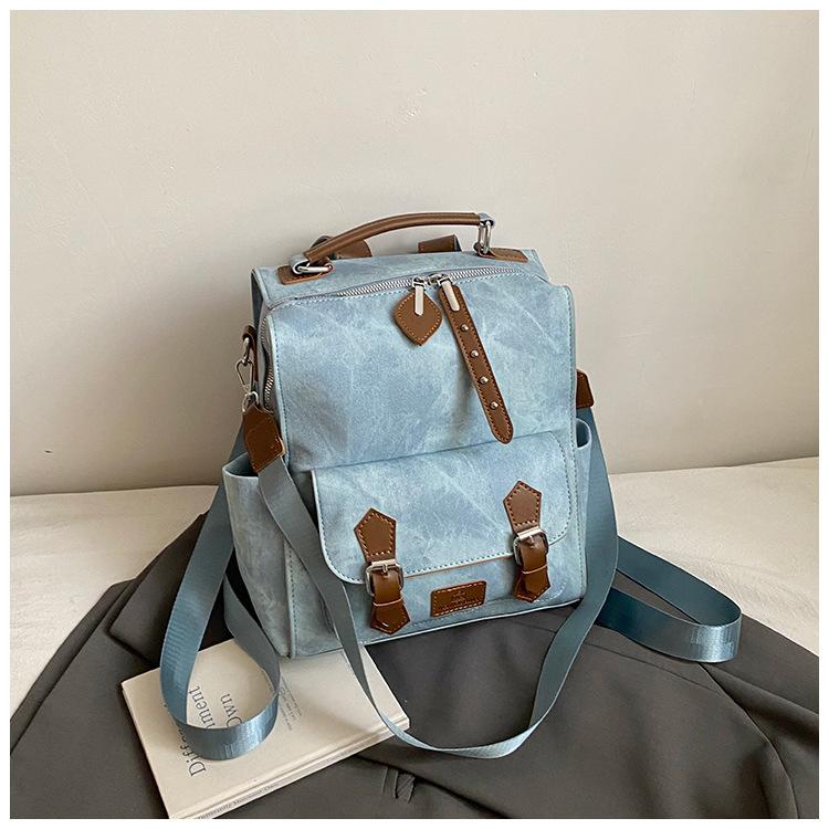 

European and American retro large-capacity backpack women s new retro British style student schoolbag casual fashion travel bag синій