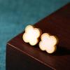 Douyin Style 925 Silver Four-Leaf Clover Jade Stud Earrings - Perfect 520 Holiday Gift for Girlfriend