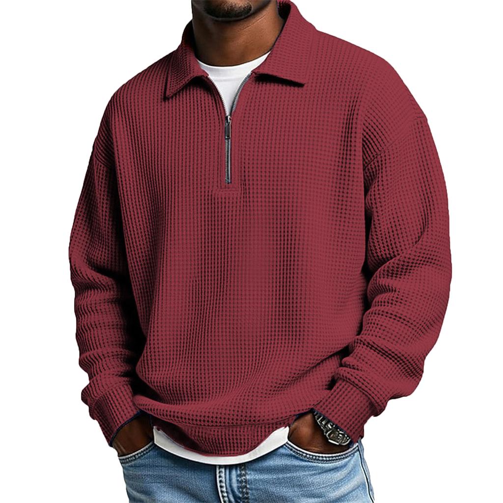 Men’s Knit Pullover Long Sleeve Quarter Zip Collar Casual Loose Fit Top Comfortable Lightweight Shirt