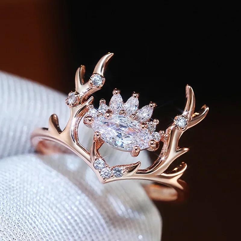 Elegant Cute and Exquisite Deer Antlers Water Drop Set Zirconia Flower Ring for Women with Elegant Design and Trendy Accessories 9