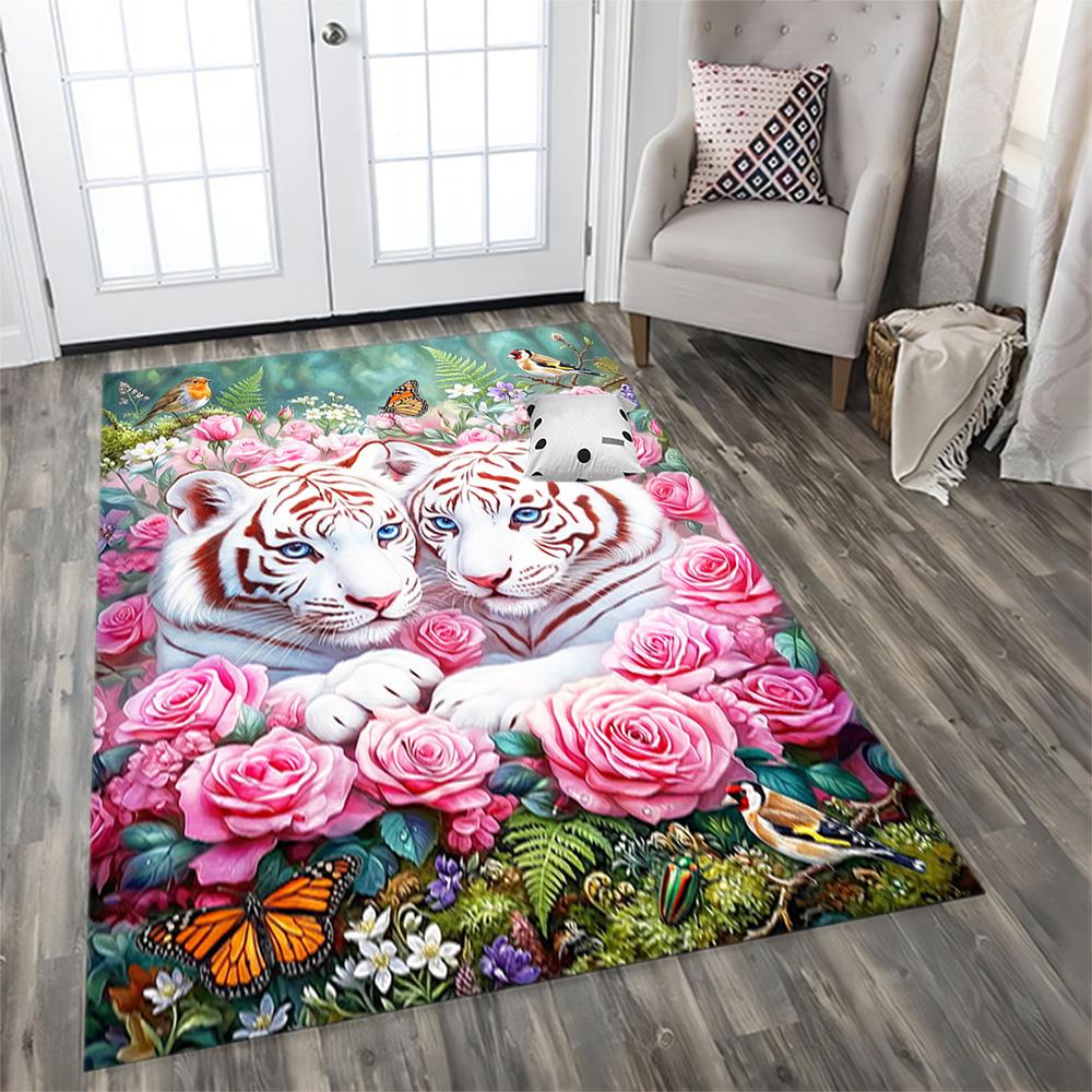 White Tiger Family for Living Room Rug, BedRoom Rug, Study Room Rug, Hallway Decoration, Perfect for Home Decoration or Holiday Gifts