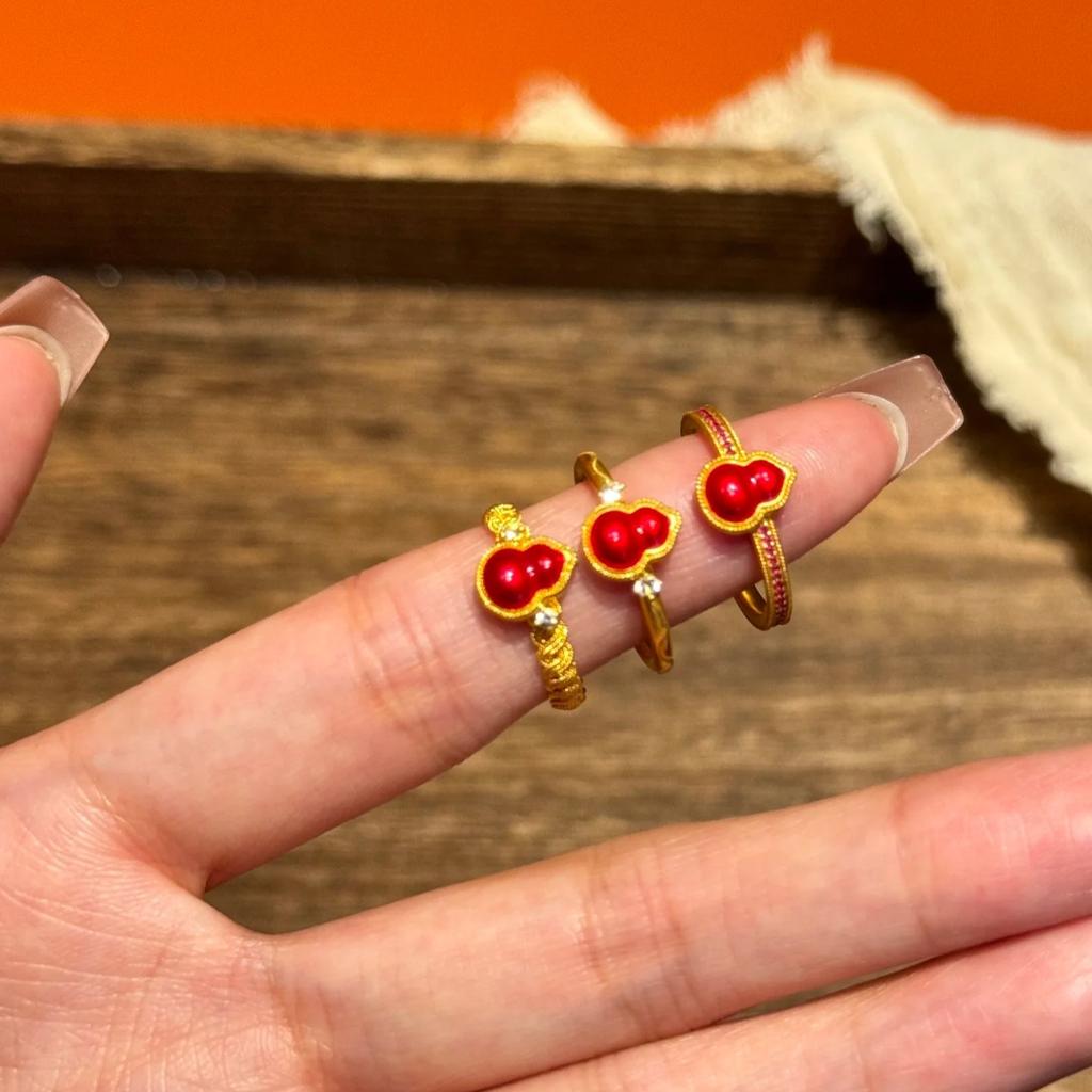 Silk Red Gourd Drip Glaze Necklace Ring Earrings Bracelet Temperament Versatile Lucky Red Jewelry Set