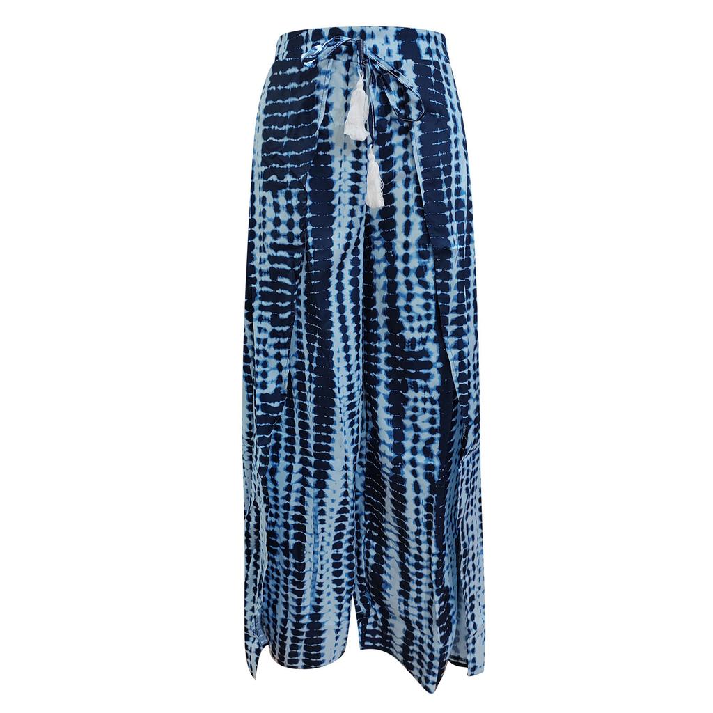 Women's Printed Casual Lace,up Wide,Leg Straight,Leg Slit Trousers