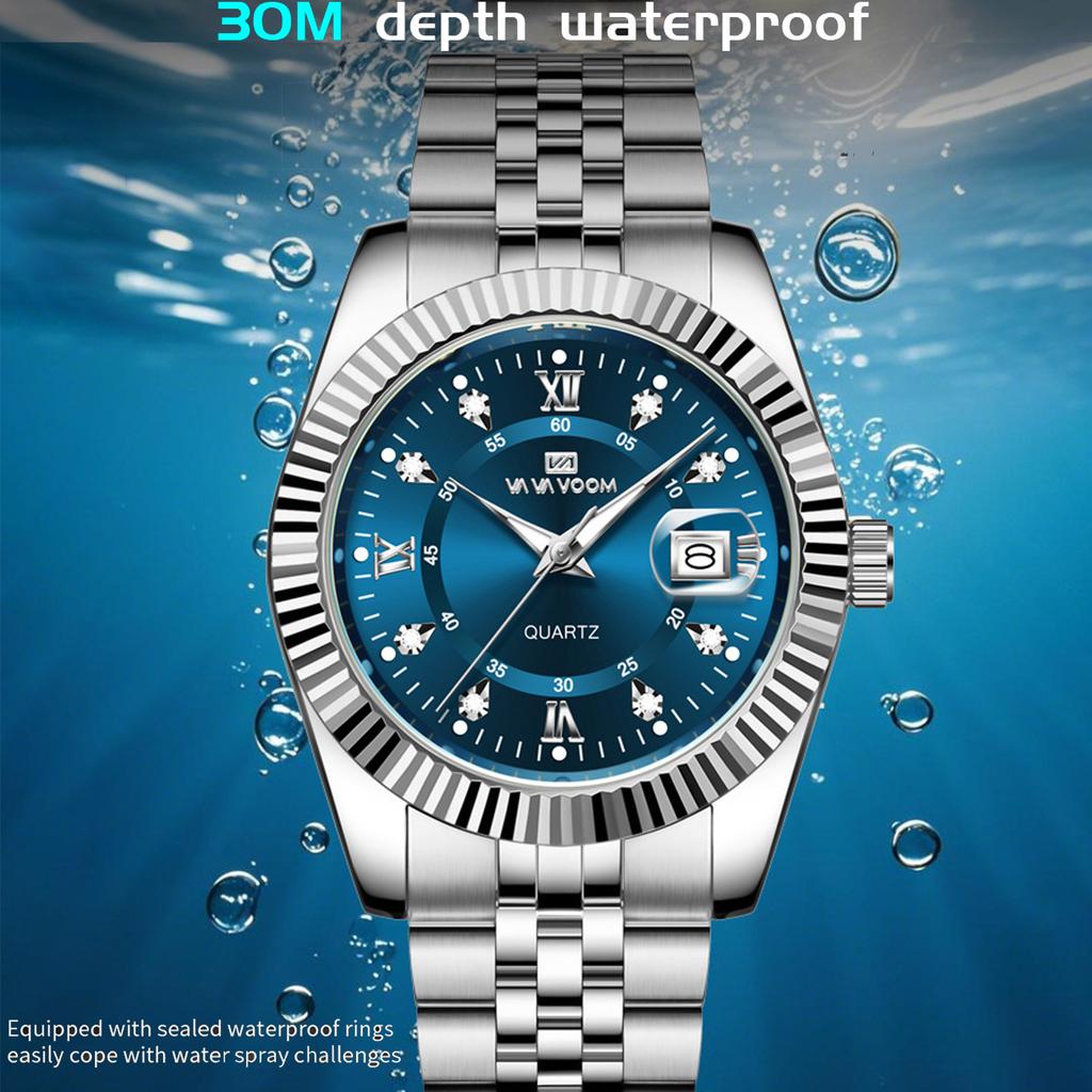 VA VA VOOM Herren Luxus Quarz Uhr Business Edelstahl Uhr mit Tag und Datum Anzeige Lässige Wasserdichte Uhren mit Werkzeug und Etui