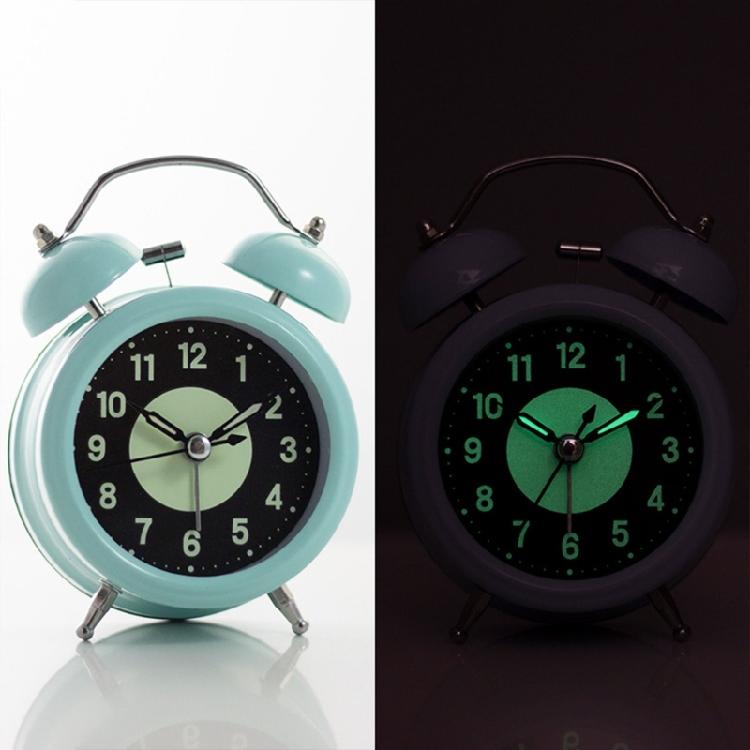 Heavy Sleepers Alarm Clock Green Fluorescent Display Quiet Mechanism Twin Bells Nightlight Included Bedroom Table Clock