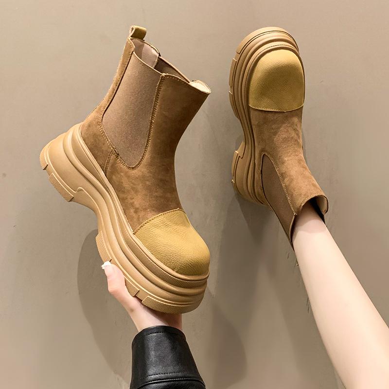 

Модные универсальные однотонные женские ботинки, ботильоны с толстой подошвой и круглым носком, женские меховые панк-готические туфли Zapatos Mujer S09 40