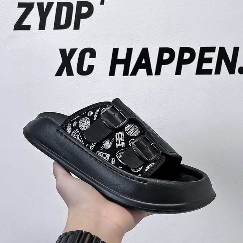 2025 new men's beach shoes casual and comfortable outer wear platform one pedal one word slippers tide 371224-A