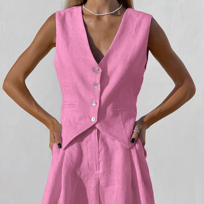 European and American Design Cotton and Linen Suit Vest Shorts Leisure Vest Set Women Suit Vest Shorts Set