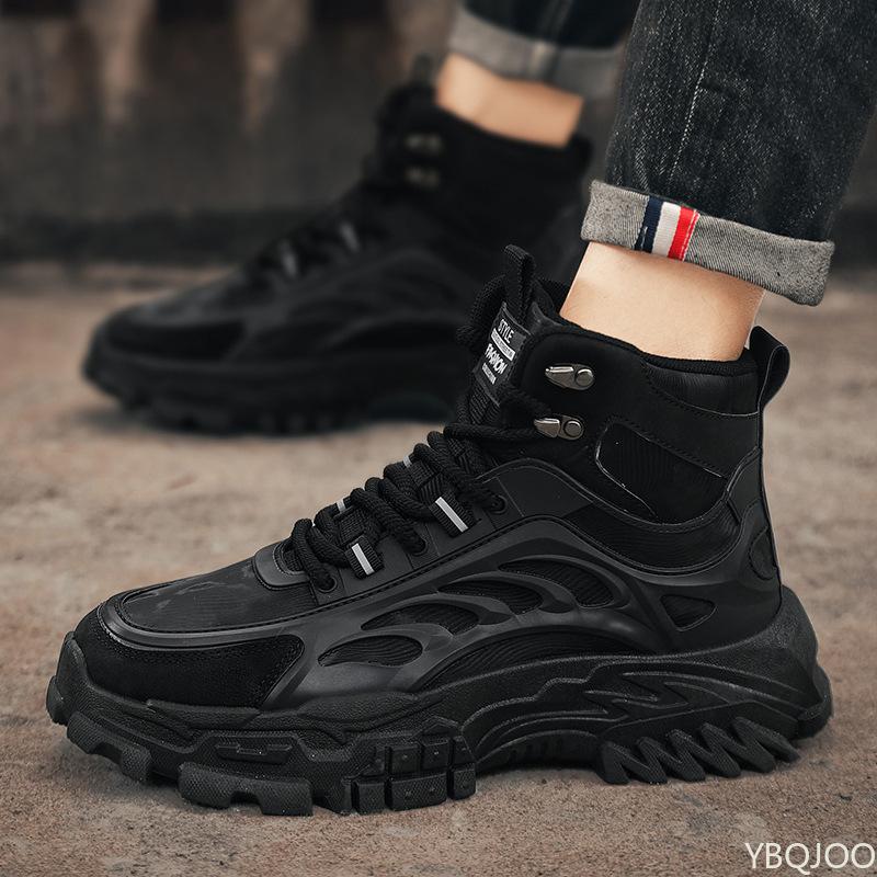 Fashion Men's spring autumn breathable high top retro boots for outdoor hiking anti slip wear-resistant simple comfortable men's shoes