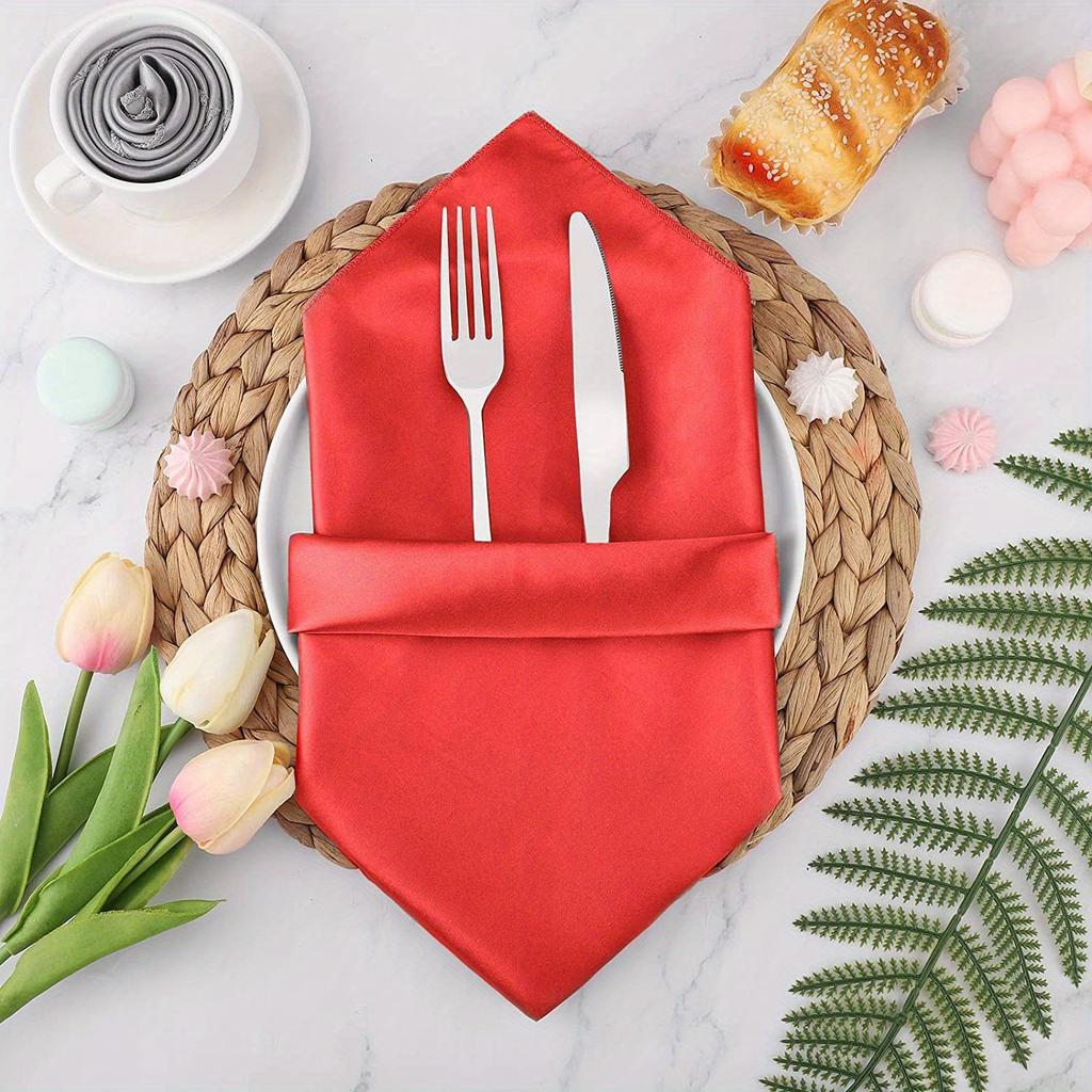 3PCS Satin Napkin Cup, Hotel Wedding Fabric with High-density Lock Edge Solid Color Napkins