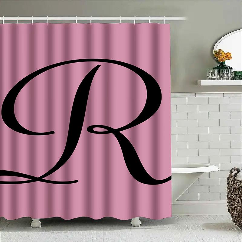 Pink Bath Shower Curtain with Letter Print Personalized Custom Name Monogram Decor for Bathroom Accessories Sets