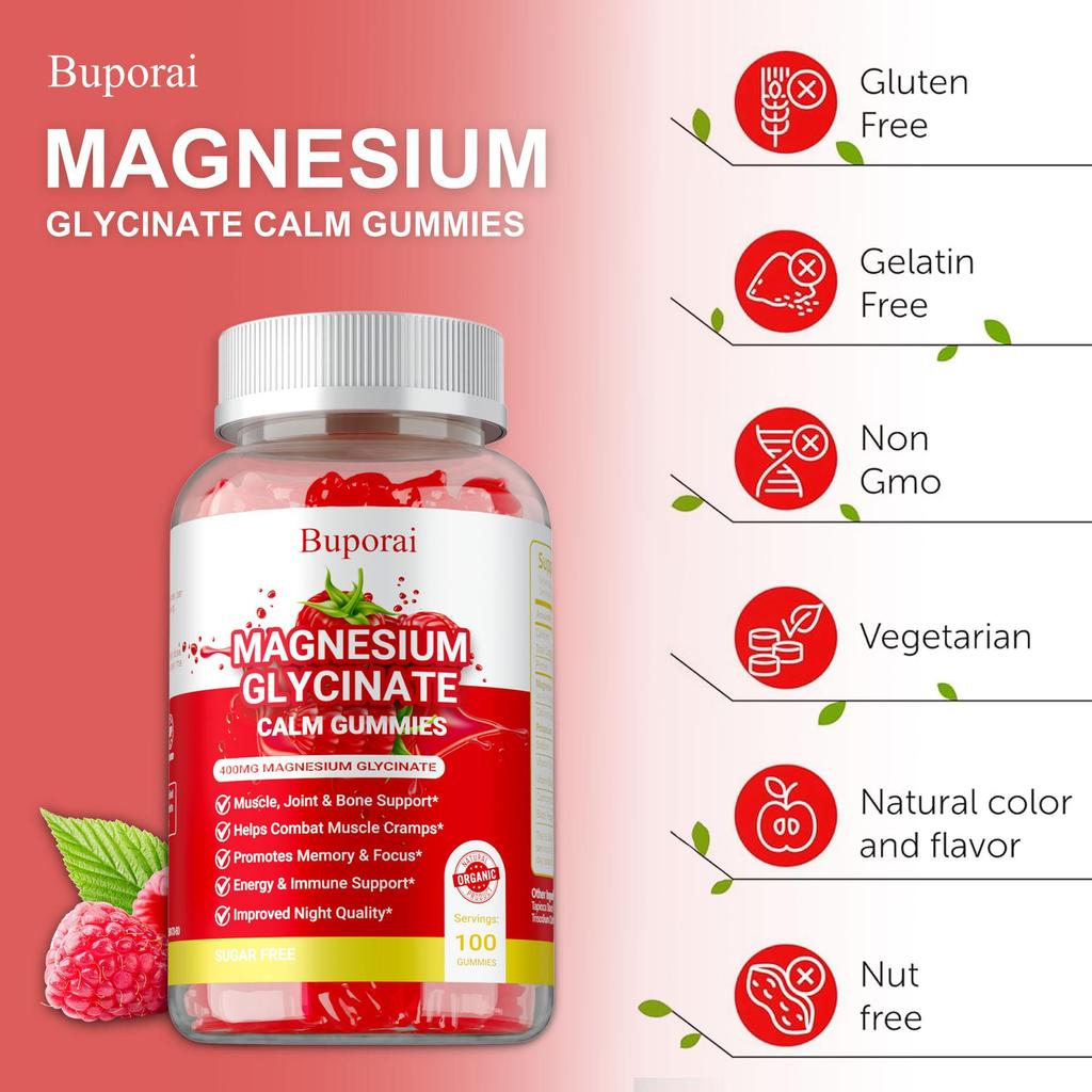 GZVH-400mg Magnesiumglycinat Gummibärchen zur Schlafunterstützung & Muskelkrampf-Linderung | Hoch absorbierende Formel mit Vitamin B6