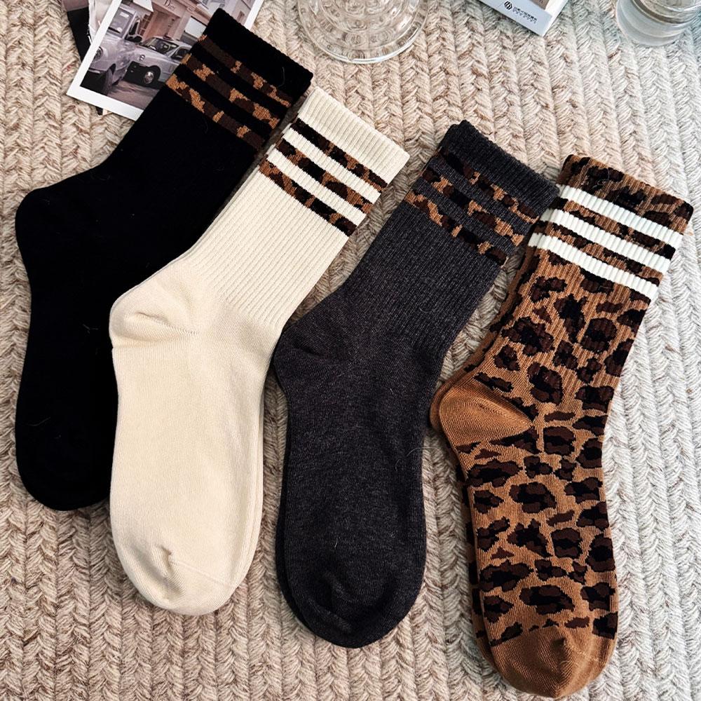 4 Ζευγάρια Γυναικείες Κάλτσες Λεοπάρ Βαμβακερές Αθλητικές Κάλτσες Y2k Φοιτητικές Κάλτσες Λευκές Lolita Harajuku Κορίτσι Αστείες Κάλτσες