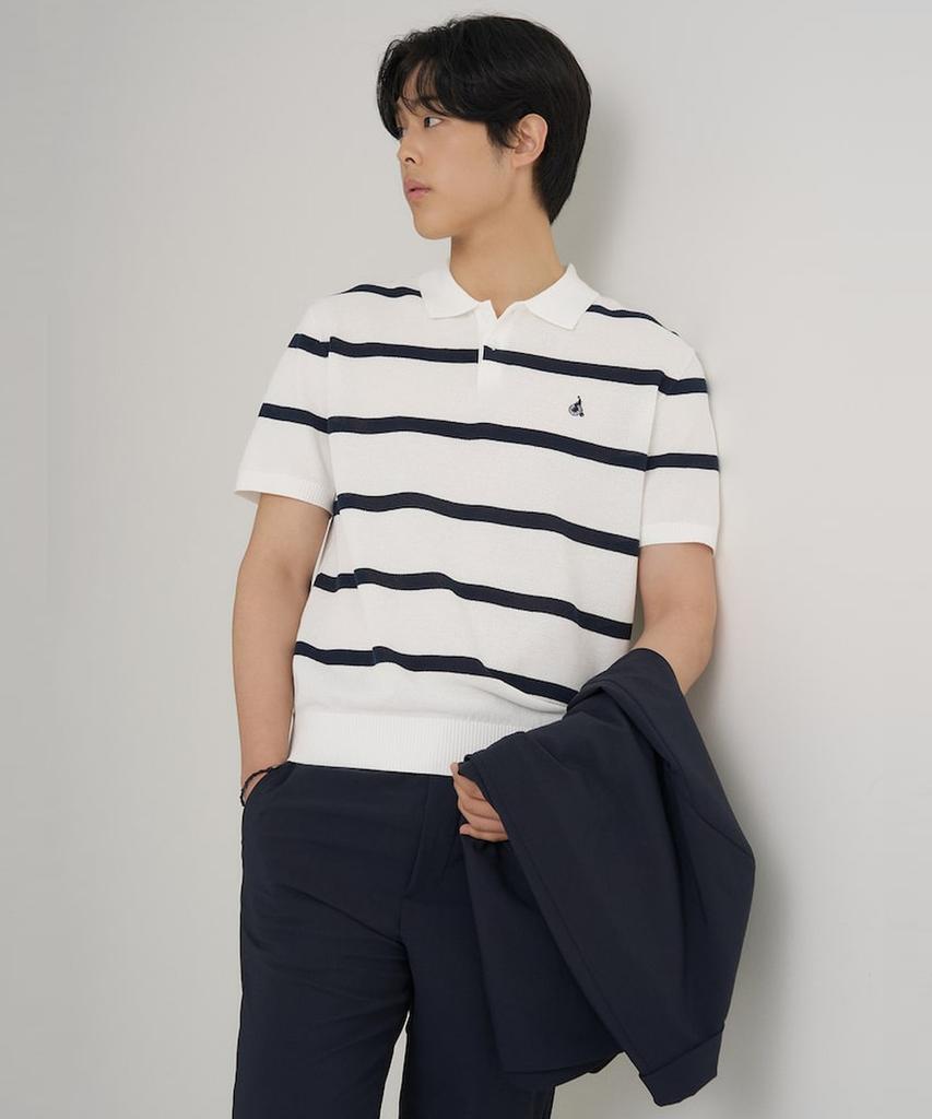 Binpolmen Bold Stripe Collared Neck Knit White