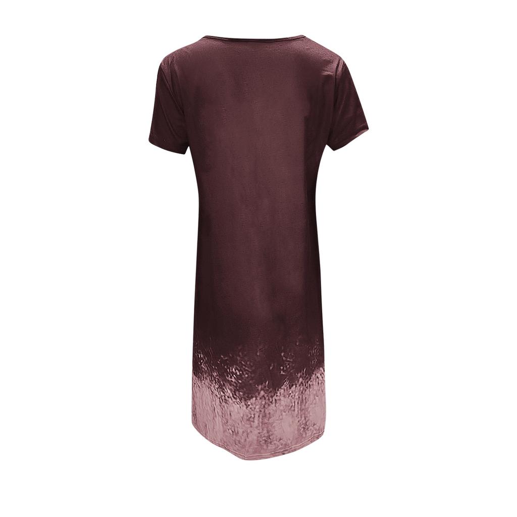 Damenmode Neues Sommerkleid mit zweifarbigem Farbverlauf, kurzen Ärmeln und V-Ausschnitt, lockeres Freizeitkleid