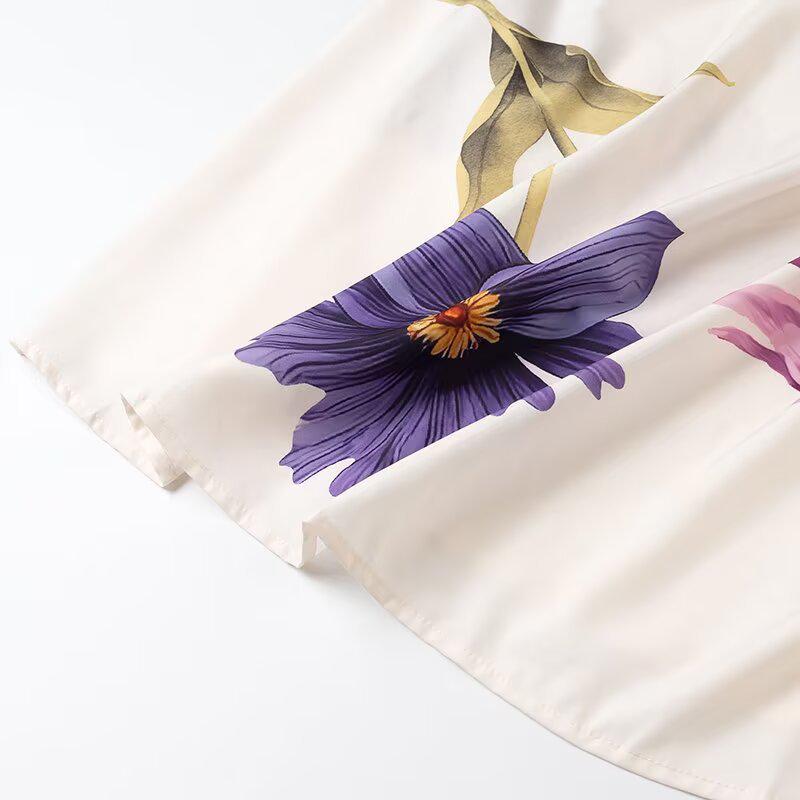 Spring 2025 Women's European & American Style Square Neck Print Maxi Dress with Short Sleeves