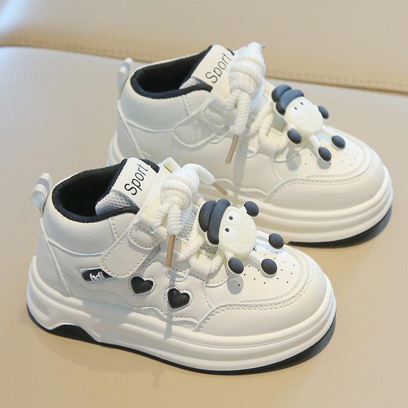 Children's Sports Shoes - Spring/Autumn Cartoon High-Top White Sneakers for Girls, Casual Skate Shoes for Boys, Soft-Soled Shoes for Toddlers