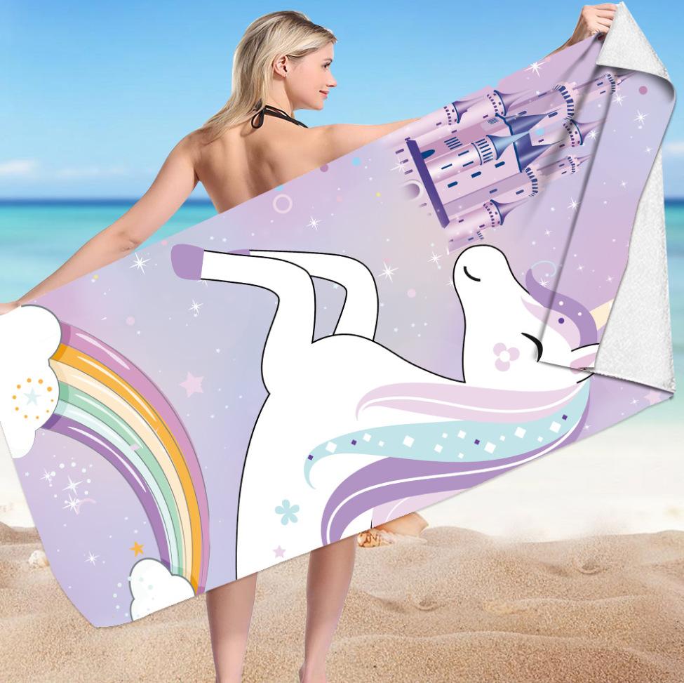 Cute Cartoon Unicorn Beach Towel, Quick Dry Fantasy Bath Towel with Flowers Rainbow Star, Super Soft Oversized Girls Pink Towels