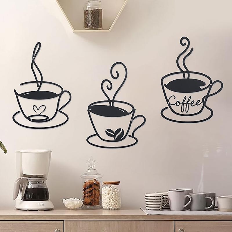 Set di 3 Decorazioni Murali in Metallo per Tazze da Caffè, Decorazione da Appendere per Caffetteria, Segno Metallico a Tema Caffè, Vintage Rustico, per Cucina, Ristorante, Negozio