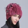 Winter Women's Warm Fashion Thick Wool Hat Rex Rabbit Fur Hat Knitted with Side Flower Hat