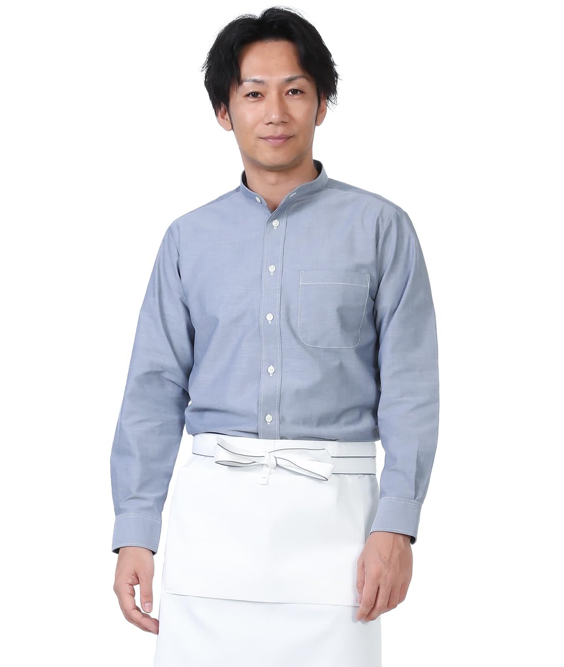 

Seven Uniform GH7021-5 Navy Chambray SS Long Sleeve Shirt with Stand Collar, Oxford Cloth, Restaurant Uniform