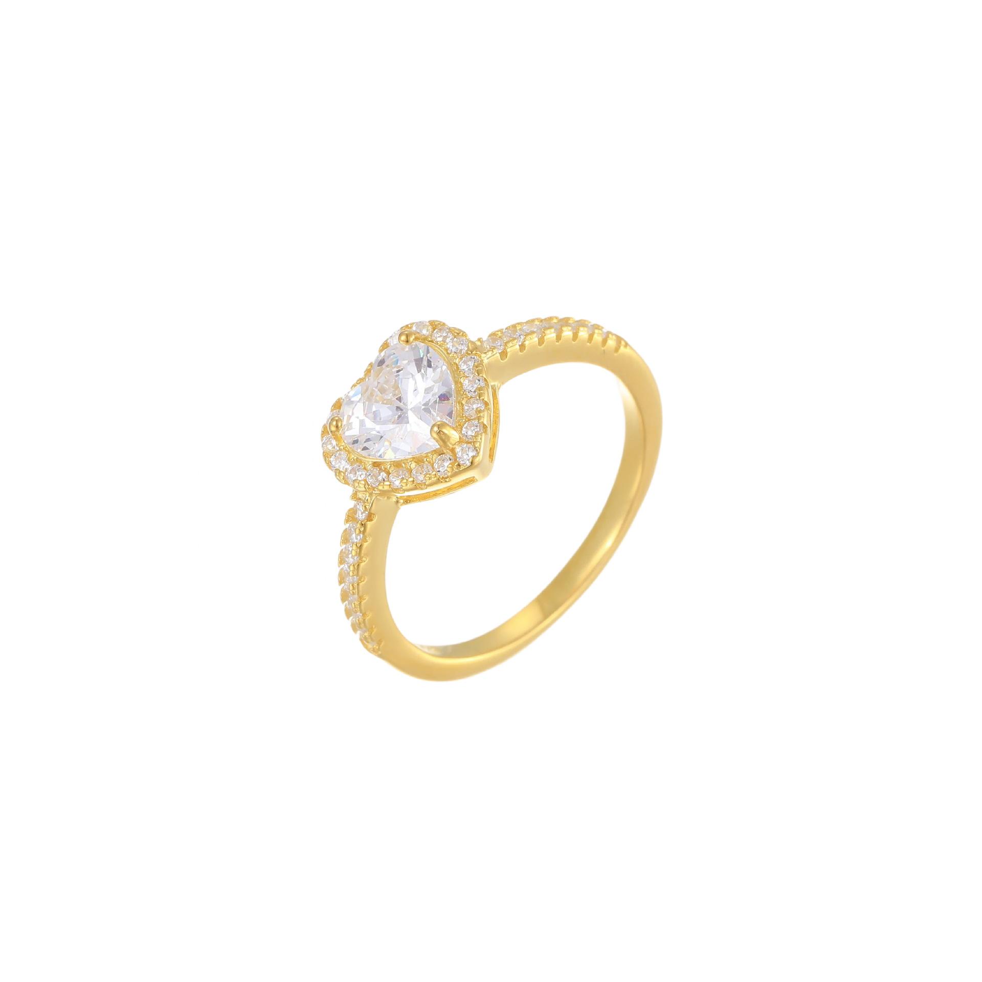 

925 Sterling Silver Gold Plated Heart CZ Ring for Women, Halo Pave Cubic Zirconia Engagement Promise Ring, Dainty Jewelry Gift 5 золотой