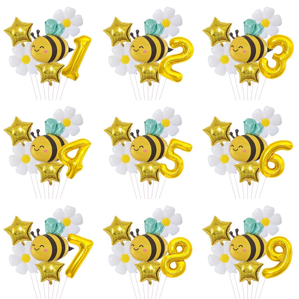 1Pc Bee Daisy 32 Inch Number Foil Balloon Set Kids 0-9 Years Old Birthday Anniversary Graduation Mother'S Day Party Decoration
