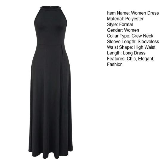 Women Summer High Slit Maxi Dress Halter Sleeveless Long Dress