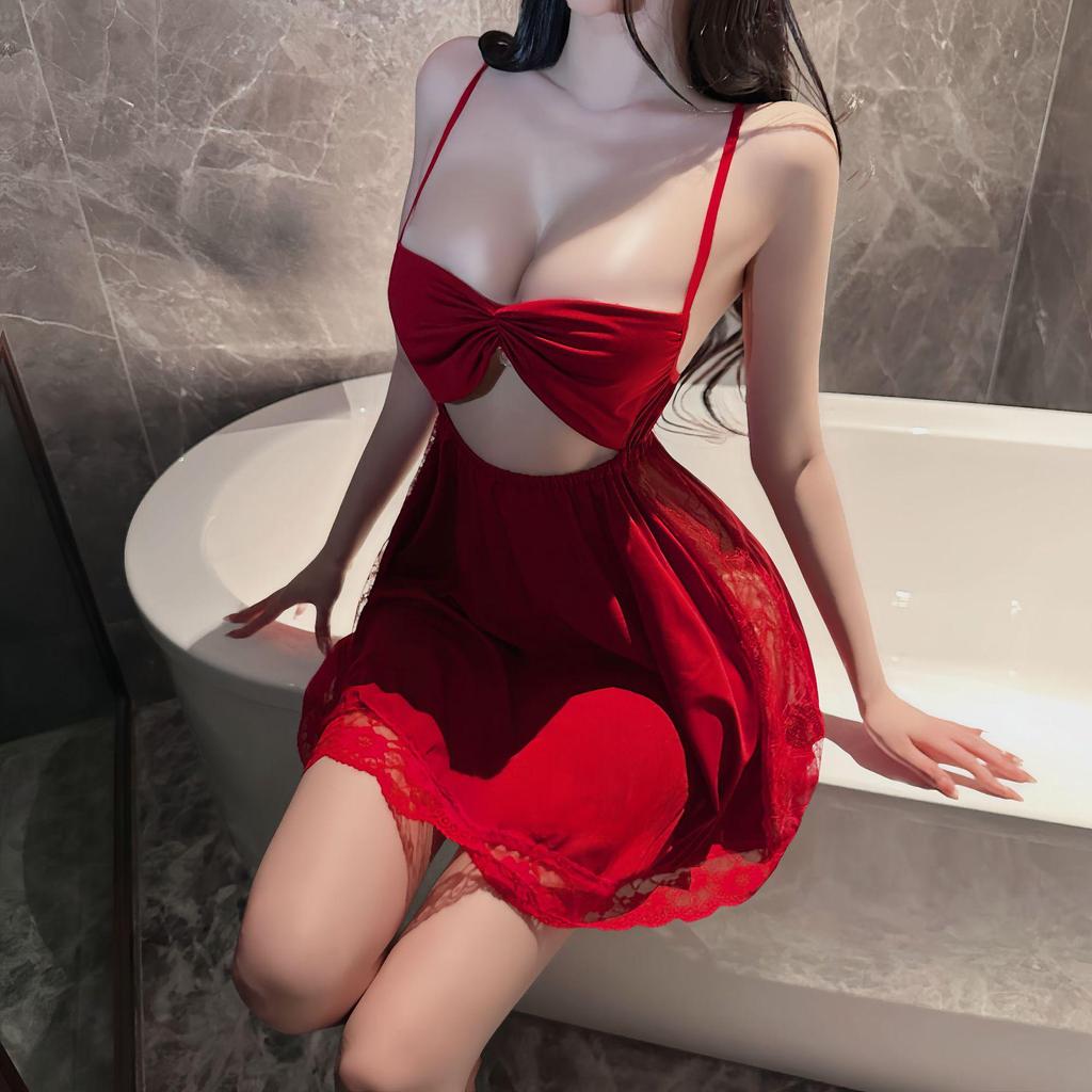 Lianxiang Sexy Bow Backless Nightdress - European & American Style Women's Lingerie Pajamas with Removable Straps