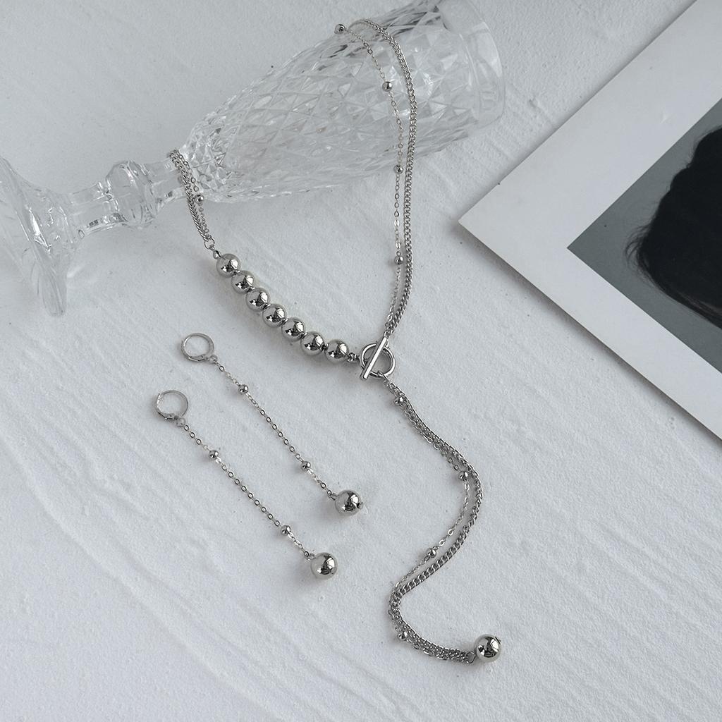 Simple CCB Bead Chain Earrings Necklace Set for Women Aesthetic Multilayer Handmade Trend 2025 Adjustable Tassel Jewelry Set Female Gift