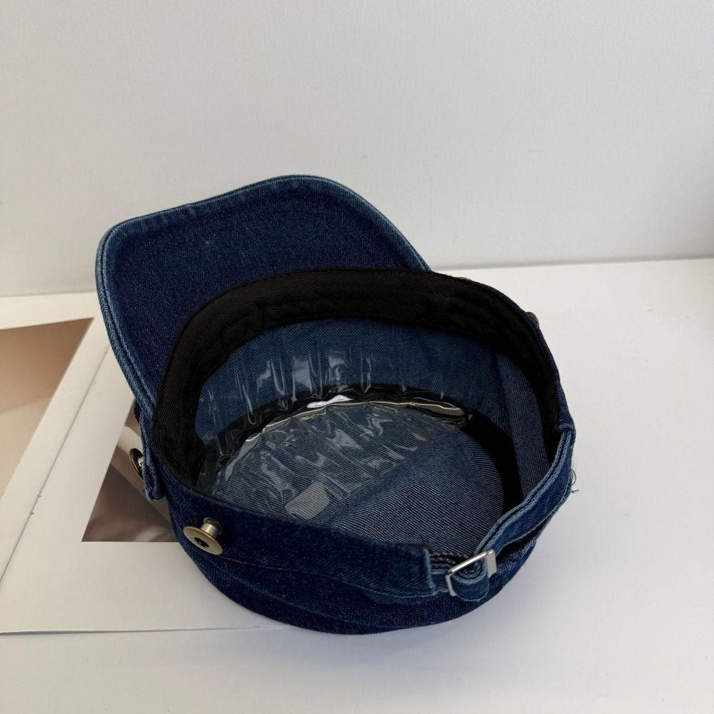 Washed Denim Rivet Flat Top Y2k Equestrian Hat Fashion Denim Octagonal Hat Travel