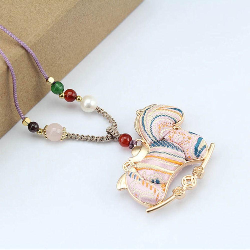 Ancient Style New Chinese Style Necklace Hanging Rope Beads Horse Pendant Women