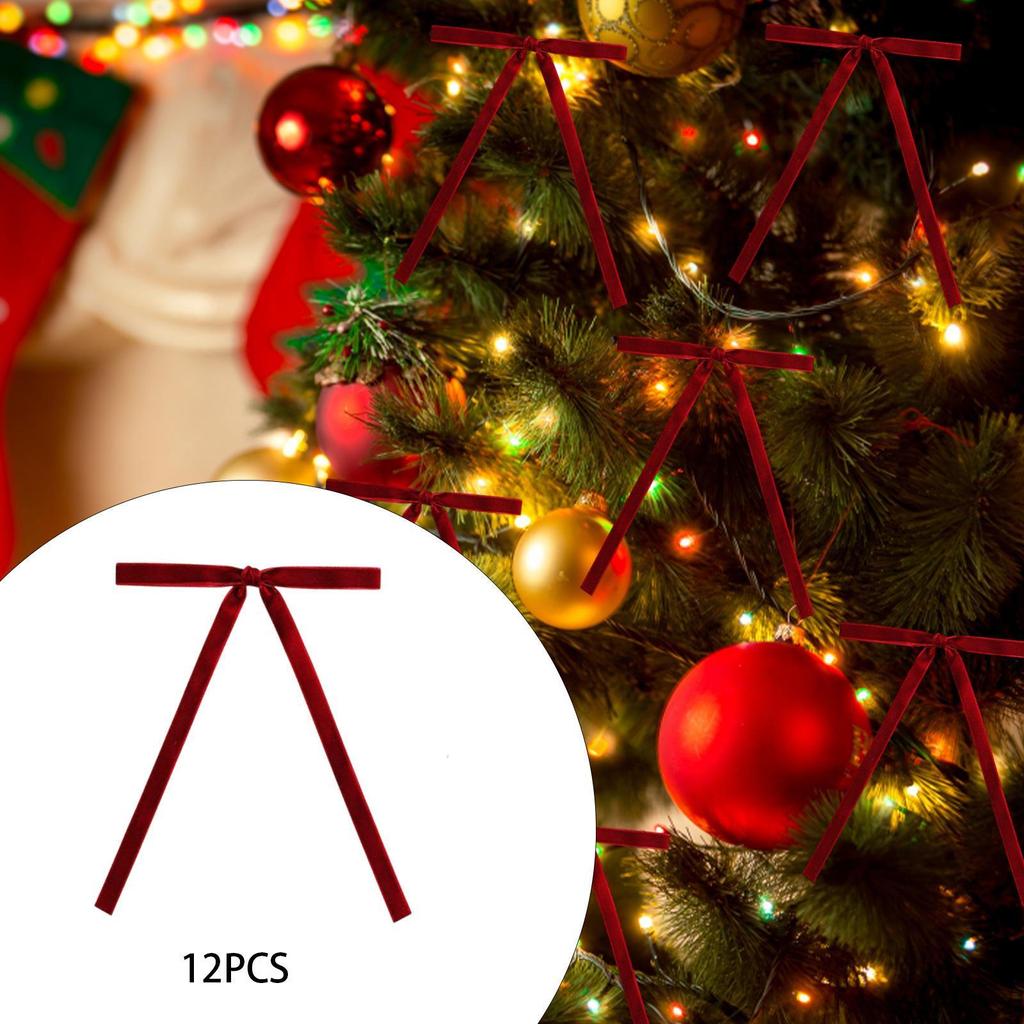 12 Pieces Twist Tie Bows Christmas Simple Velvet Ribbon Tree Decoration for