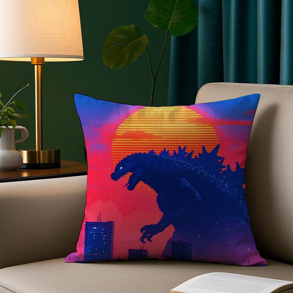 Cool G-GodzillaS Kuddfodral Plyschtyg Mjukt Kuddfodral Dubbelsidigt Tryck Soffkuddfodral Överkast