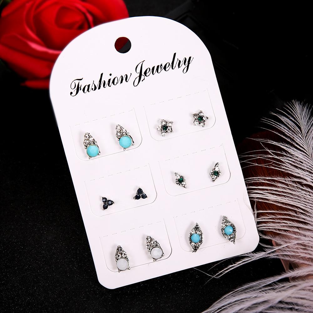 Stylish And Simple Diamond-Set Flower Devil'S Eye Stud Earrings Women'S 6-Piece Set