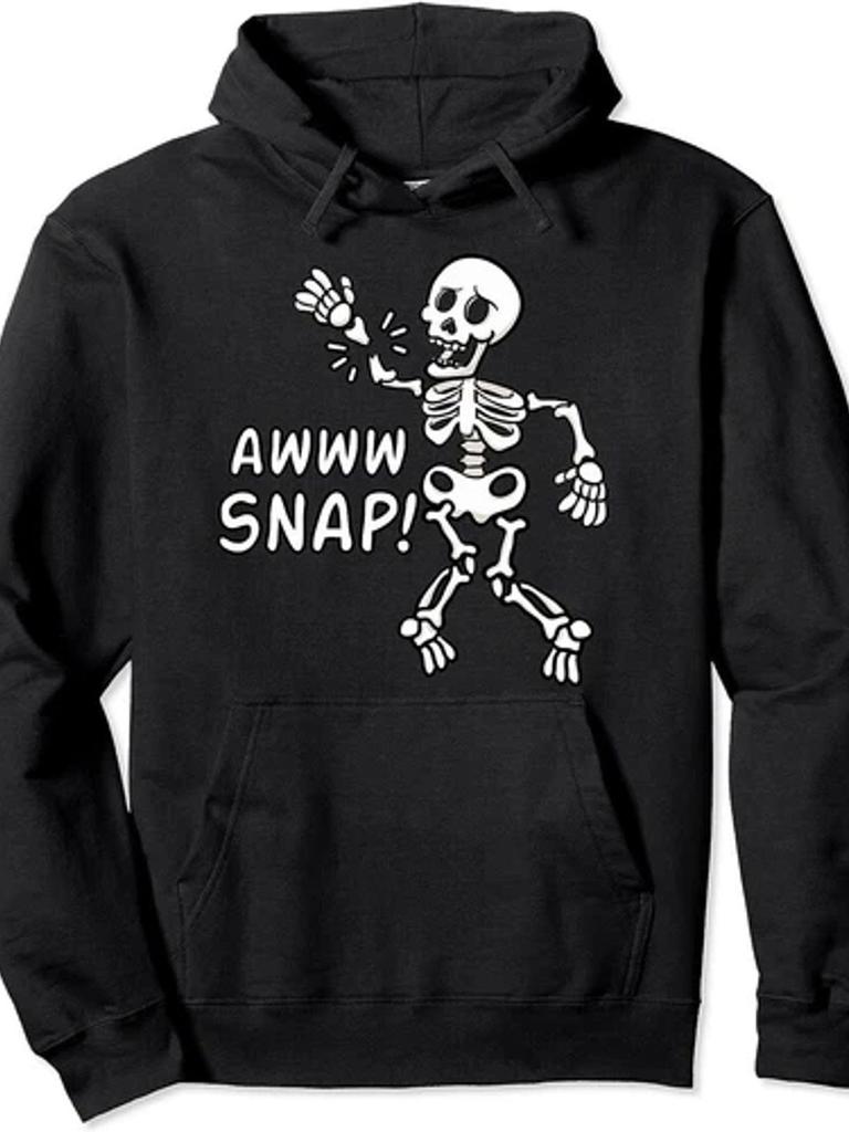 Unisex & Unisex Gothic Skeleton Graphic Hooded Sweatshirt-Broken Arm & Snap Print Design, Long Sleeve Casual Pullover with Spine & Ribcage Art, All-S