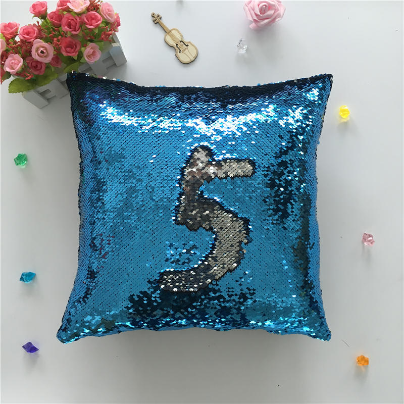 Kussensloop Decoratieve Kussenhoes Zeemeermin Pailletten Kleurrijk Vierkant Effen Gebreid Verborgen Rits Kussen Huis Auto Bank 40*40Cm