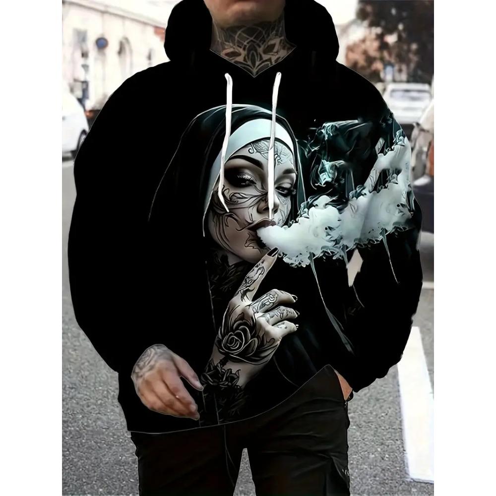 

Мужская толстовка для весны и осени отличается уличным повседневным стилем для катания на роликах с мягким 3D принтом в виде черепа. 160