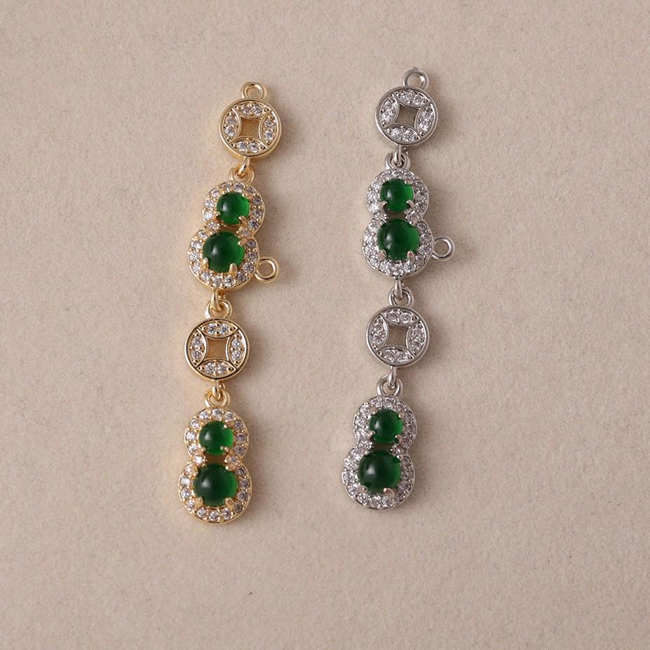 Green Jade Gourd Pendant Necklace - Natural Emerald Jade, Japanese Korean Fashion