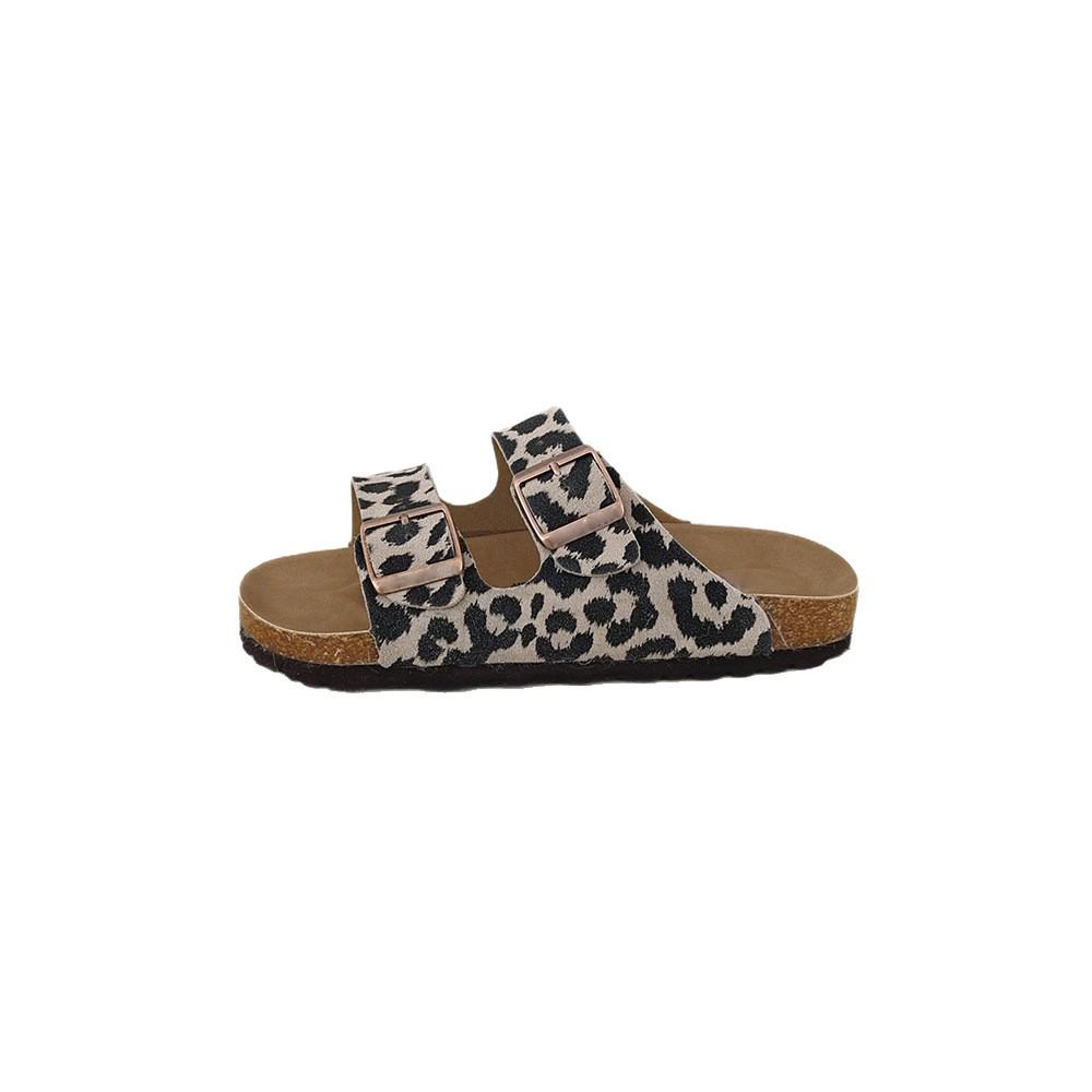 Genuine Leather Birkenstock Women's Two-Strap Slip-on Sandals with Metal Decoration - Soft Sole Beach Slippers